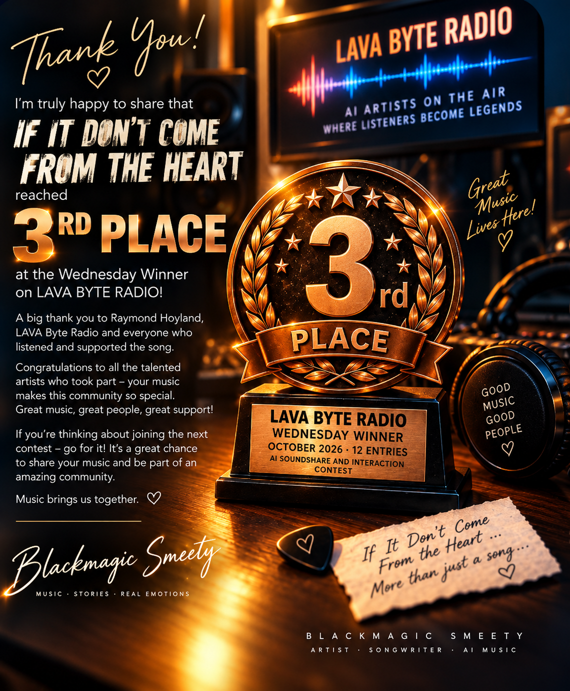 If It Doesn't Come from the Heart – 3. Platz bei Lava Byte Radio